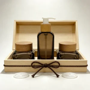 Natural Environmental Protection Glass Jar Bamboo Lid Luxurious Gradient Orange Square Lotion Pump Bottle Screw Skin Care Cream