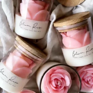 Natural Wax Rose Flower Scented Candle Glass Jar for Valentine Birthday Wedding Ambience Decoration