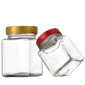 New 200ml square Food Container Honey Glass Jar Transparent Storage Bottle with Lid