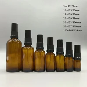 New 50ml 30ml 5 10 15 20 30 50 100 Ml Dark Amber Glass Bottle With Black Cap Lid Spray Sprayer Bottels for Cosmetic