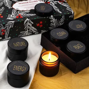 New Arrival Christmas Gift Box Set Black Glass Jar Scented Candle 6 Fragrances Natural Soy Wax Aromatherapy for Holiday Gifting