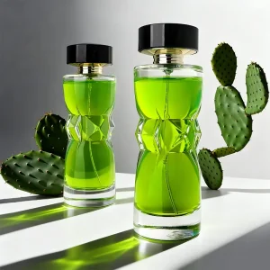 New Design 100ml Unique Clear Glass Perfume Bottle with Pump Sprayer and Black Weighted Cap Packaging Box