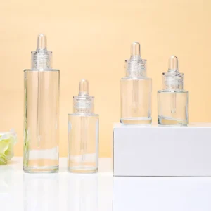 New Design 20ml 30ml 50ml 60ml 100ml Essential Oil Serum Flat Shoulder clear Glass Bottle with clear Dropper