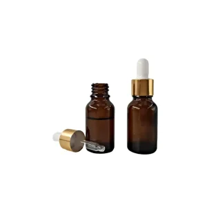 New Design Custom Frosted Cosmetic Essential Oil and Serum 20ml Amber Glass Dropper Bottle with Golden Dropper Cap