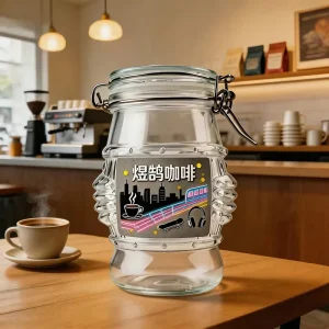 New Design Empty 420ml Conga Drum Shape Glass Coffee Bean Jar With Clamp Cap for 100g Freeze dried Instant Coffee