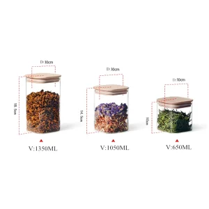 New Design Multi specification Square Borosilicate Glass Jar with Bamboo Lid