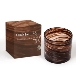 New Design Smoke Colorful Hand Blown Luxury Glass Candle Vessels Swirl Pattern Blown Amber Candle Jar Luxury with Packaging