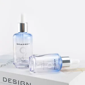New Designed 30ml 50ml Transparent Gradient Blue Cosmetics Packaging Glossy Glass Bottle With Dropper Set Essential Oil