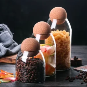New High Borosilicate Different Sizes Glass Container&jar with Spherical Cork Lid