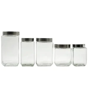 New Shape Large Clear Round Square Glass Canning Jars with Silver Lid for Food Storage and Preservation for Jelly