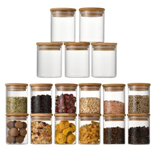 New Style 200ml Glass Food Storage Container Sealed Ring Storage Bottle Glass Jar Wooden Lid