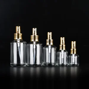 New Style Empty 15ml 30ml 60ml 120ml Transparent Glass Oblique Shoulder Glass Spray Bottle with Gold Top