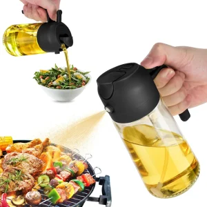 New Upgrade 2 in 1 Glass Olive Oil Mister Sprayer Dispenser Spray Bottle for Kitchen and Air Fryer Barbecue Salad