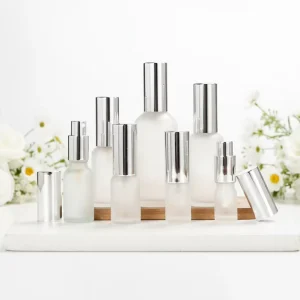 Ninety-nine Refillable Cylindrical Matte Frosted Glass Bottles Silver Sprayer Lotion Pump 5ml 100ml Skincare Perfume Toner Serum