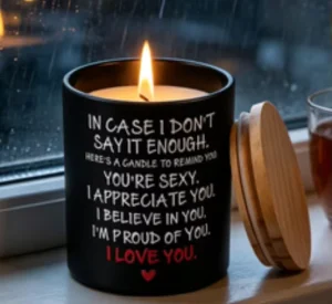 Non Toxic Slow Burning Wax in Black Glass Container with Bamboo Lid Producing a Gentle Glow and Delicate Scent to Make Any Loved