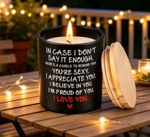 Non Toxic Slow Burning Wax in Black Glass Container with Bamboo Lid Producing a Gentle Glow and Delicate Scent to Make Any Loved