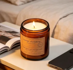Non Toxic Slow Burning Wax in Timeless Amber Glass Container Producing a Soft Warm Glow and a Deep Comforting Scent Perfect