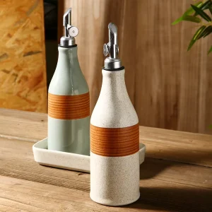 Nordic Glazed White Ceramic Oil Bottle Seasoning Container Olive Oil Dispenser for Restaurant