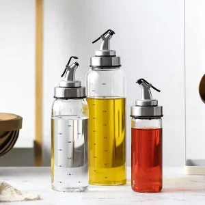 Nozzle Modern Minimalism Design Food Grade 450ml Thickened Glass Oil Spice Dispensing Bottle Stainless Steel Cap Kitchen