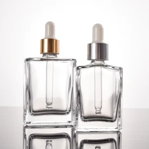 OEM 30ml 50ml 1oz Square Rectangle Glass Essential Oil Perfume Dropper Sample Bottle Clear Rubber Bamboo Screw Screen Printing