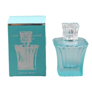 OEM Built-In Hang Tab Turquoise Fragrance Box Gloss-Coated Paper Container for Frosted Glass Perfume Bottles