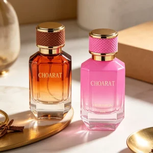 OEM Custom Clear Glass Perfume Bottle with Spray, Gradient Pink and Brown, 30ml 50ml