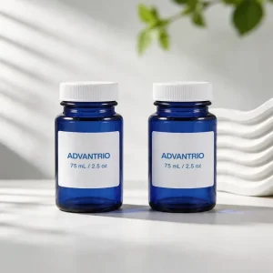 OEM Eco-Friendly 75ml 2.5oz Blue Glass Pill Bottle Empty Wide Mouth Capsule Pharmaceutical Container
