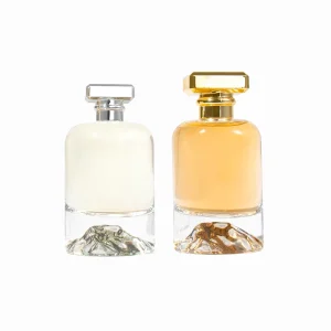 OEM Factory 50ml Clear Round Empty Glass Perfume Bottle with Square Lid and Box for Cosmetic Packaging