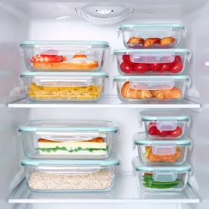 OEM Kitchen Glass Bento Box Set with Clip-On Lids High Borosilicate Glass Bowls Dishwasher Safe Microwavable Large Capacity