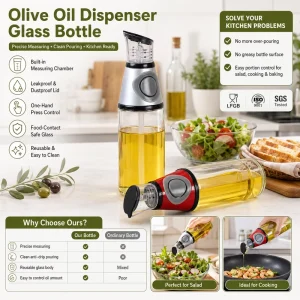 OEM ODM Borosilicate Glass Olive Oil Dispenser Bottle with Auto Flip Lid Factory Direct Bulk