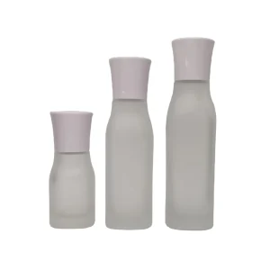 OEM OEM OEM Frost Glass Bottle Lotion Cream Cosmetic Container 40ml 100ml 120ml White Lid Glass Cosmetic Packaging Set