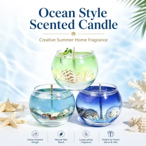 Ocean Themed Gel Scented Candle with Seashell Decor Handmade Aromatherapy Candle Gift & Home Decor for EU US Market