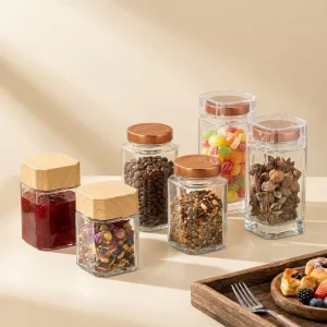 Octagonal Glass Jar with Lid Kitchen Container for Honey Spice Candy Food Storage