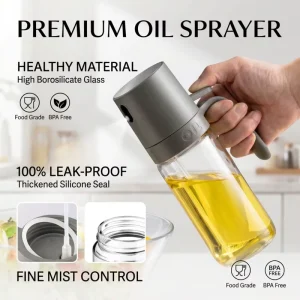 Oil Spray Bottle For Cooking High Borosilicate Glass Olive Oil Sprayer Mister With Ergonomic Handle For BBQ Grilling Baking