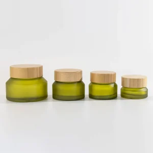 Olive Green Body Butter Glass Jars Custom Containers Slant Shoulder 15ml 30ml 50ml 100ml Wide Mouth Jar with Bamboo Lid