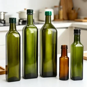 Olive Oil Packaging Glass Bottle Vinegar and Oil Bottle 250ml 500ml 1000ml Green square Glass Olive Oil Bottle with Screw Cap