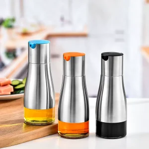 Olive Oil and Vinegar Dispenser Bottle Set Stainless Steel Transparent Glass Oil Bottle Leakproof Glass Oil Bottle