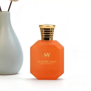 Orange Frosted Octagon Perfume Bottle with Gilded Layered Cap