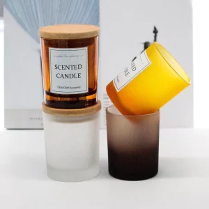 Orange Gradient, Frosted White, or Amber Brown 180ml 240ml Glass Candle Container with Wood Lid