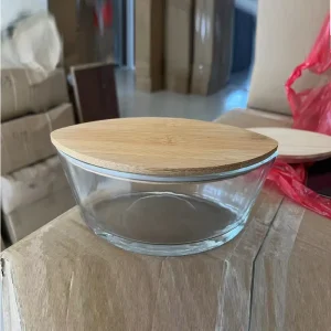 Oval Boat Glass Candle Jar with Wooden Bamboo Lid, 3-Wick Candle Holder