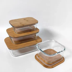 Oven and Freezer-Safe Airtight Glass Food Storage Container with Bamboo Lids
