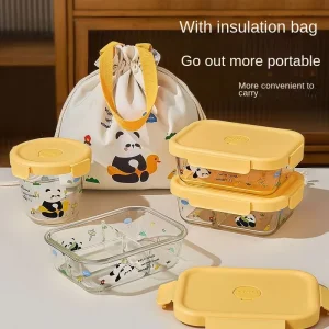 Panda Glass Bento Lunch Box with Microwave-Safe Lid, BPA-Free