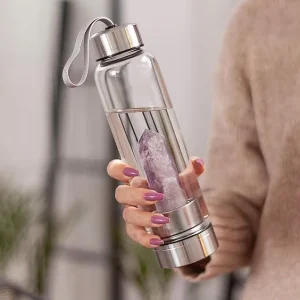 Personalized Gemstone Bamboo Lid Gem Stone Quartz Crystal Elixir Drinking Water Bottle With Custom Logo Package