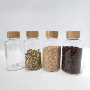 Personalized Kitchen Tea Coffee Bean Glass Container 550ml Glass Sealed Oats Cereal Jars with Bamboo Lids