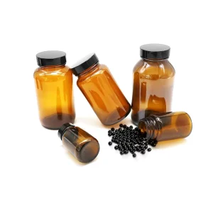 Pharmaceutical Grade Glass Packaging Bottles for Oral Liquid Health Product Capsule Pill with Gold Plastic Lid Options