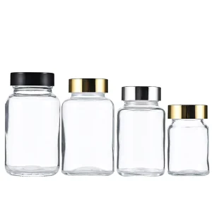 Pharmaceutical Supplement Bottle Wide-Mouth Empty Clear Amber Glass Pill Bottle for Powder Tablet and Vitamin Packaging