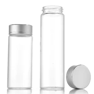 Pharmacy Pharmaceutical Flat-Bottom Transparent Borosilicate Test Tube Glass Bottle with Screw Cap for Pill and Jelly Packaging