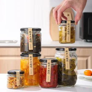 Pickles Jar for Food 100ml 150ml 240ml 350ml 500ml 700ml 1000ml Small Round Glass Jam Jars with Lid Kitchen Jars Storage