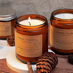 Plant Based Scented Wax in Timeless Amber Glass Vessel Designed to Fill Any Room with a Deep Comforting Aroma for Relaxation