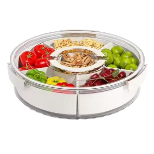 Plastic Divided Serving Tray with Lid and Handle Fruit Containers for Fridge for Snack and Storage Box
